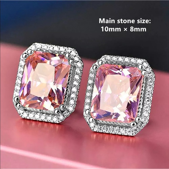 Pink square sapphire earrings - Picture 2 of 3